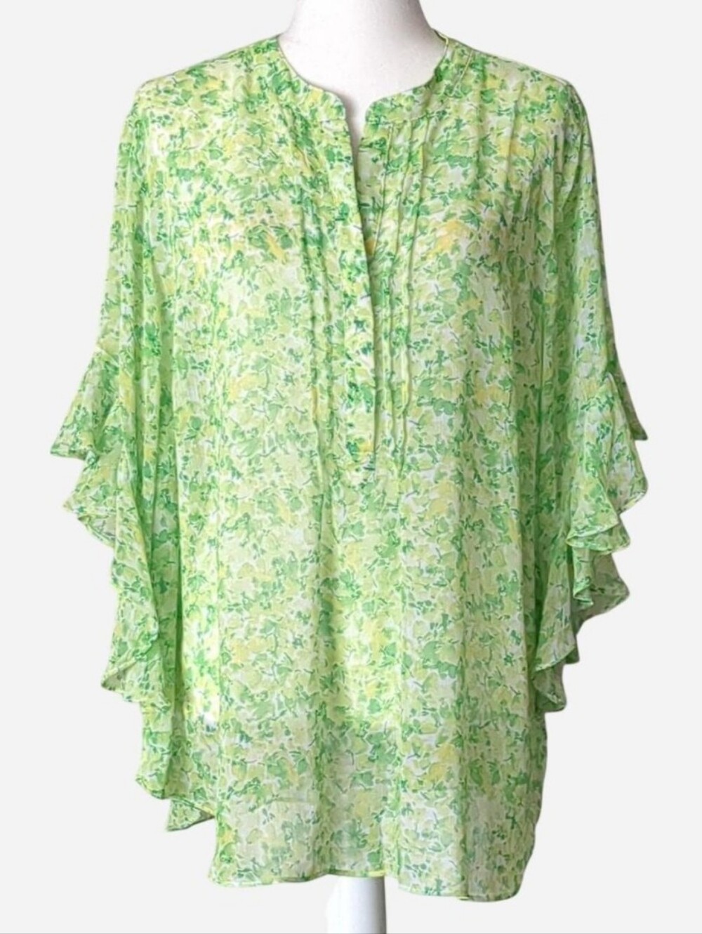 Vince Camuto Green Floral Ruffle Sleeve Blouse Plus 2X